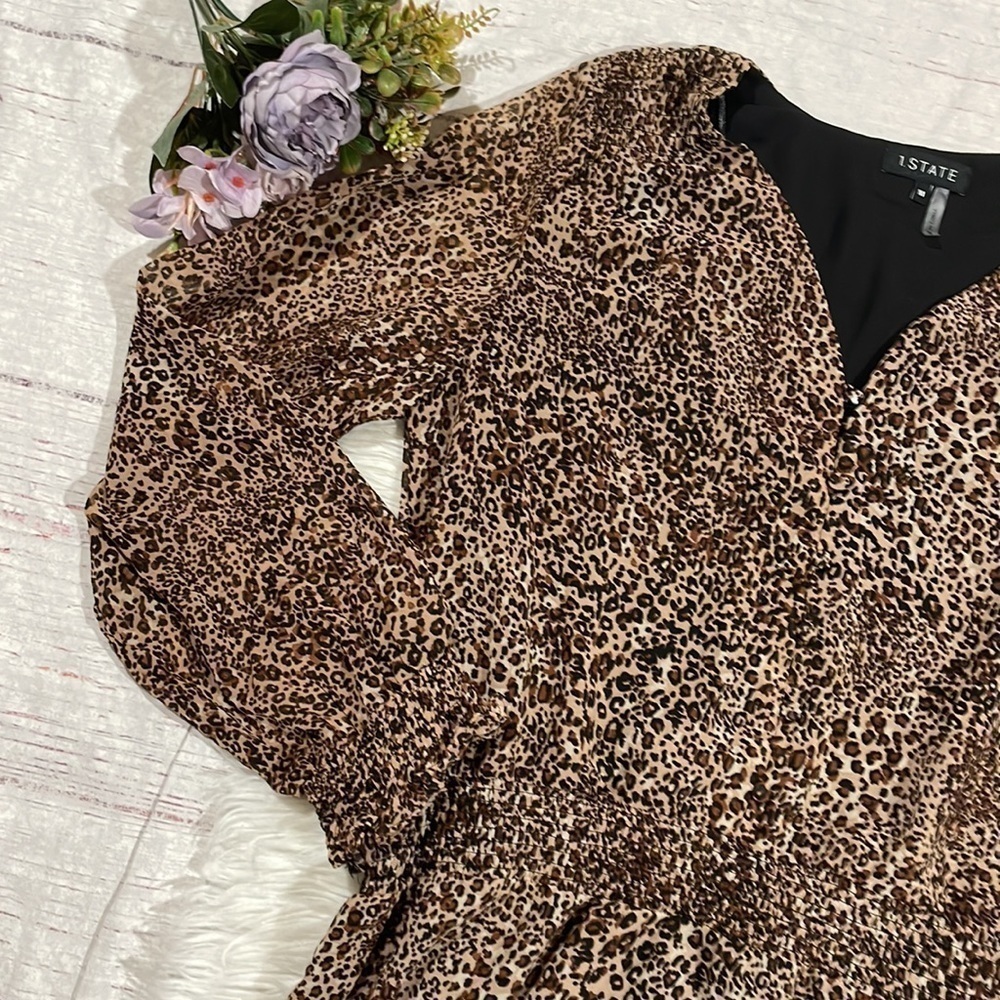 1. State Brown Leopard Muses Chiffon High-Low Midi Dress - Picture 8 of 12